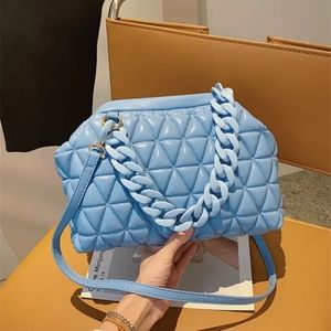 Women Fashion Thick Chain Decoration Rhombus Stitching Design Solid Color